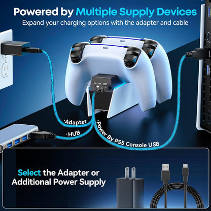 PS5 Controller Charger, OIVO PS5 Charging Station for Dualsense Controller, PS5 Controller Charger Station with Fast Charging AC Adapter, PS5 Charger for PlayStation 5 Dual Controller - PuriLite