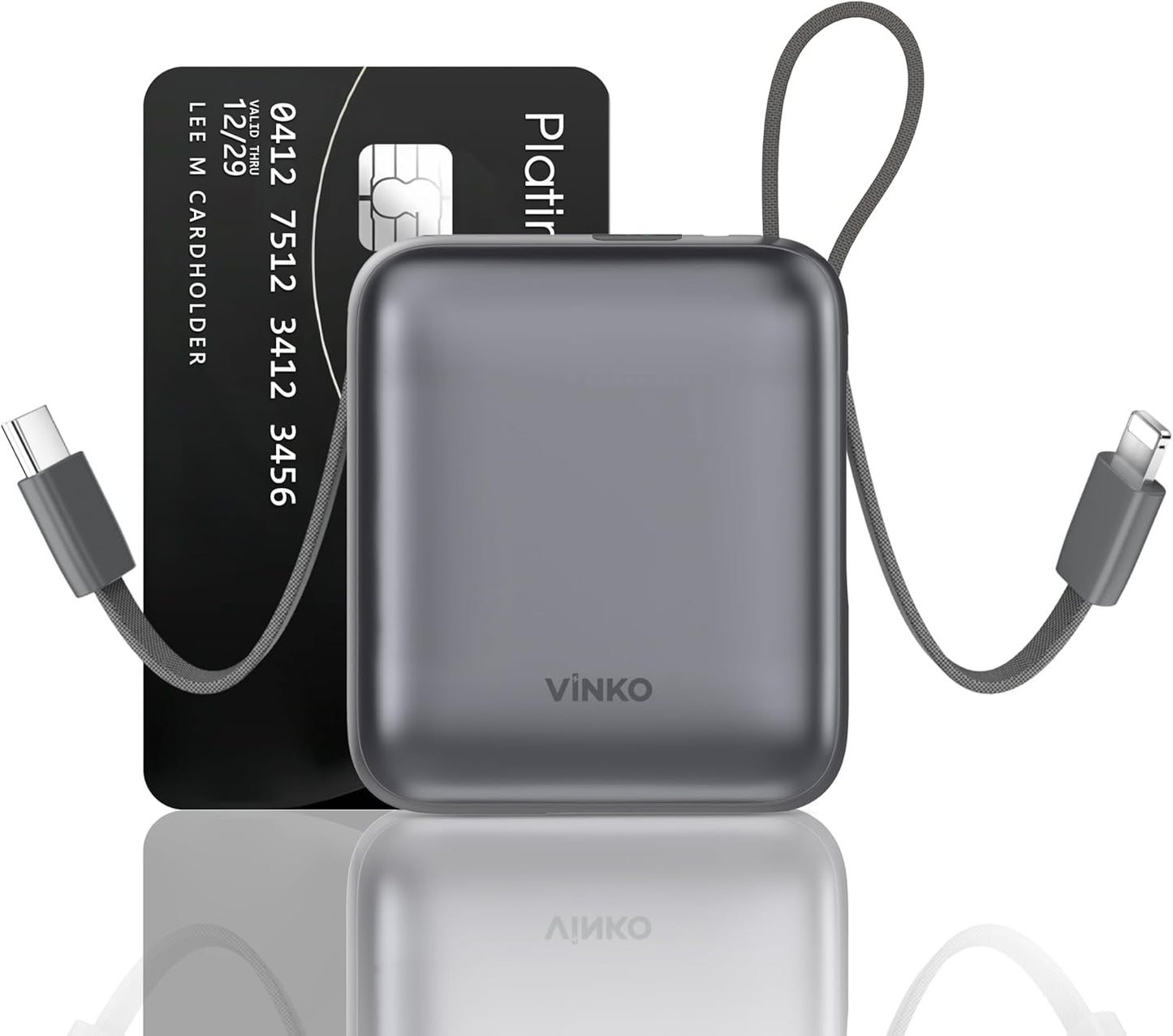 Small Portable Charger, 22.5W Fast Charging Mini Power Bank 10000mAh with Built-in Cables LED Display, Travel Essential USB-C Battery Pack Compatible with iPhone,Samsung,Android (Gray)
