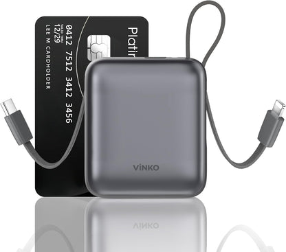 Small Portable Charger, 22.5W Fast Charging Mini Power Bank 10000mAh with Built-in Cables LED Display, Travel Essential USB-C Battery Pack Compatible with iPhone,Samsung,Android (Gray)