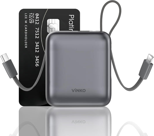 Small Portable Charger, 22.5W Fast Charging Mini Power Bank 10000mAh with Built-in Cables LED Display, Travel Essential USB-C Battery Pack Compatible with iPhone,Samsung,Android (Gray)