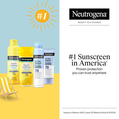 Neutrogena Ultra Sheer Dry-Touch Water Resistant and Non-Greasy Sunscreen Lotion with Broad Spectrum SPF 70, 3 Fl Oz (Pack of 1)