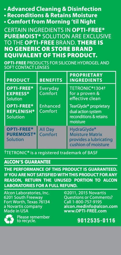 Opti-Free Puremoist Multi-Purpose Contact Lens Cleaning and Disinfecting Solution with Lens Case, 2 Fl Oz (Pack of 1)