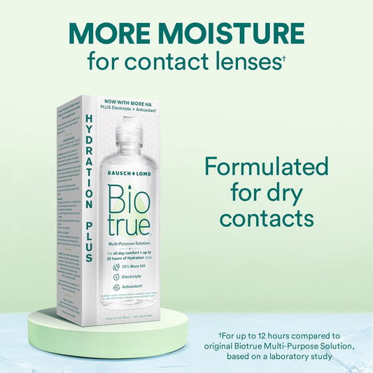 Biotrue Hydration Plus Contact Lens Solution, Multi-Purpose Solution for Soft Contact Lenses, Lens Case Included, 10 FL OZ (Pack of 2) - PuriLite