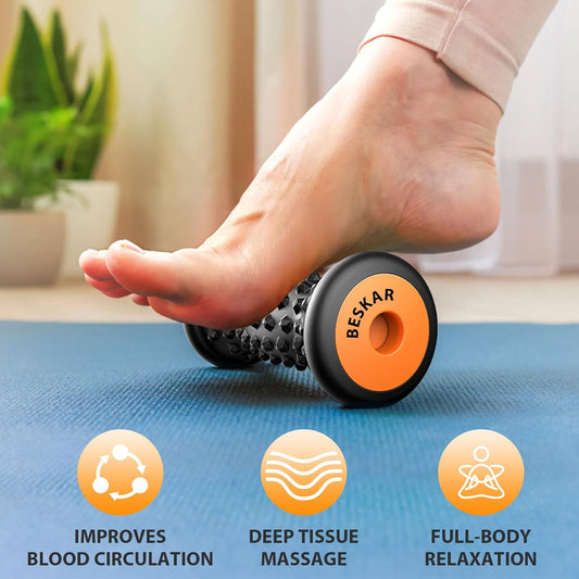 BESKAR Foot Massager Roller for Plantar Fasciitis Relief, Portable, Deep Tissue Muscle Massage, Foot Arch and Heel Pain, Reflexology Tool - PuriLite