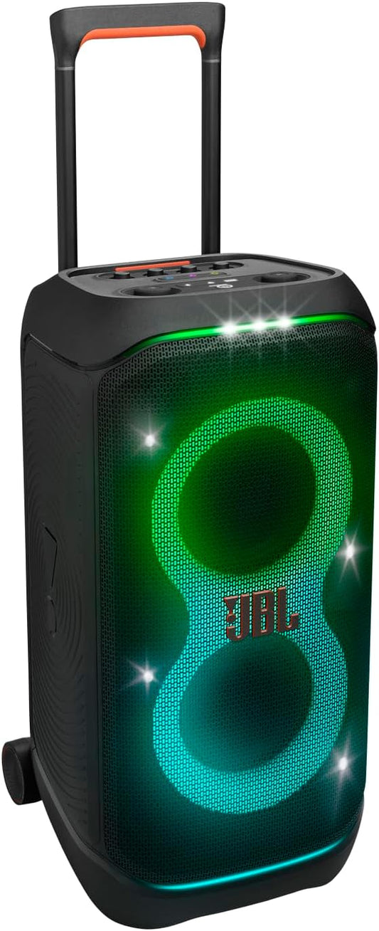 JBL PartyBox Stage 320 - Portable Party Speaker with Telescopic Handle & Wide, Sturdy Wheels, Powerful JBL Pro Sound, Futuristic lightshow, Up to 18 Hours of Play time, Splash Proof
