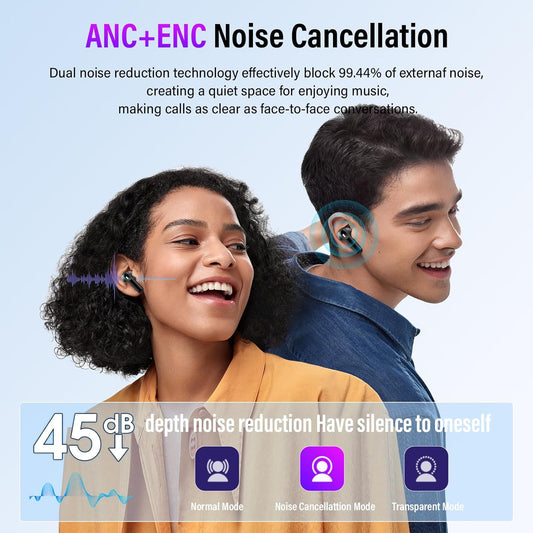 Wireless Earbuds, Bluetooth 5.4 Headphones with Multifunctional Touch Screen, 48H Bass Stereo Ear Buds with ANC/ENC Noise Cancelling/Transparency Mode, IPX7 Earphones with 5 EQ Modes for iOS Android - PuriLite