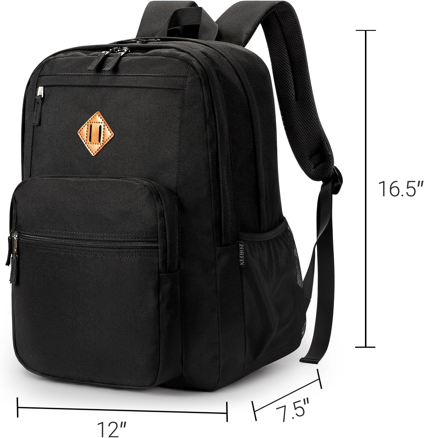 ZORFIN 26L Black Backpack for School, College, and Travel: Water Resistant Bookbag with 8 Compartments