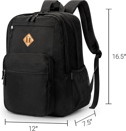 ZORFIN 26L Black Backpack for School, College, and Travel: Water Resistant Bookbag with 8 Compartments