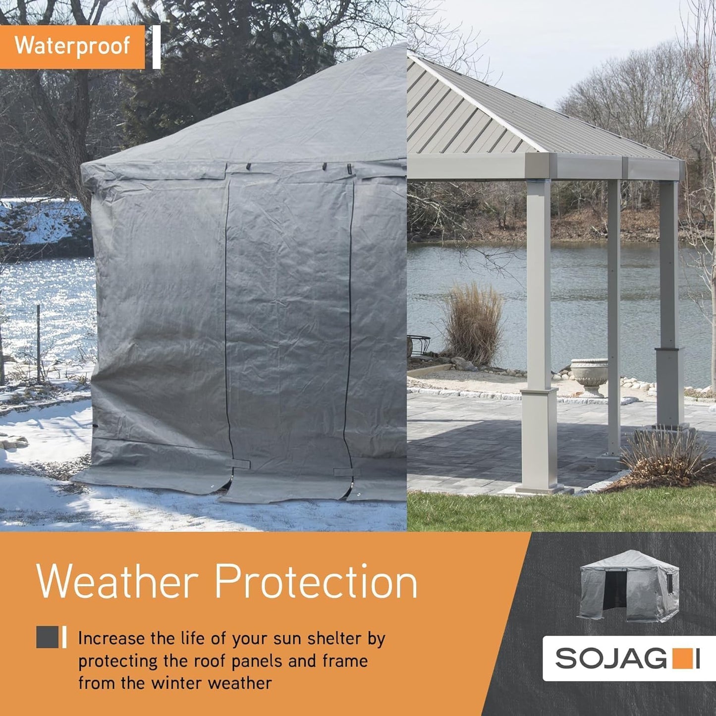 Sojag Universal Winter Cover Plus for Tall Gazebos, Storage for Grill & Patio Furniture, Flame and Weather-Resistant, 10' x 12', Grey