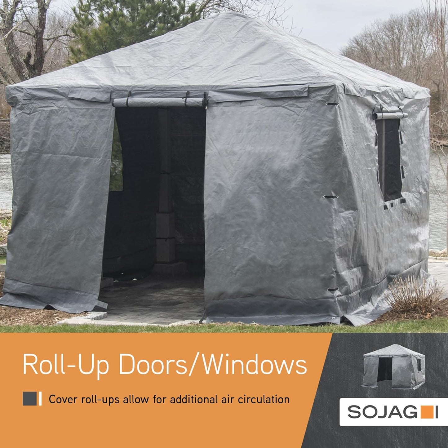 Sojag Universal Winter Cover Plus for Tall Gazebos, Storage for Grill & Patio Furniture, Flame and Weather-Resistant, 10' x 12', Grey