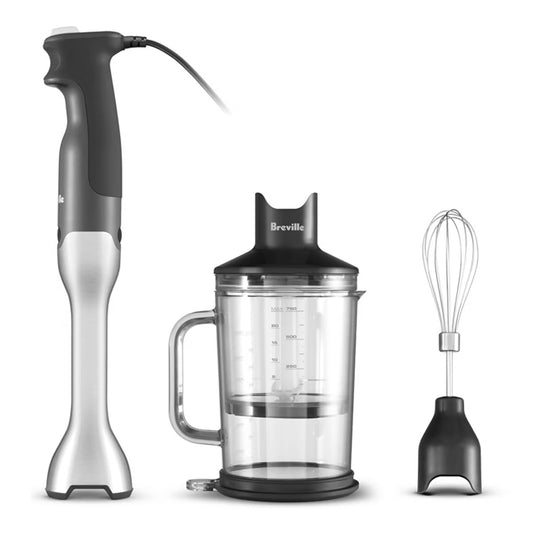 Breville Control Grip Immersion Blender: 15-Speed Handheld Mixer, Stainless Steel, Dishwasher-Safe Parts, 280W, Model BSB510XL