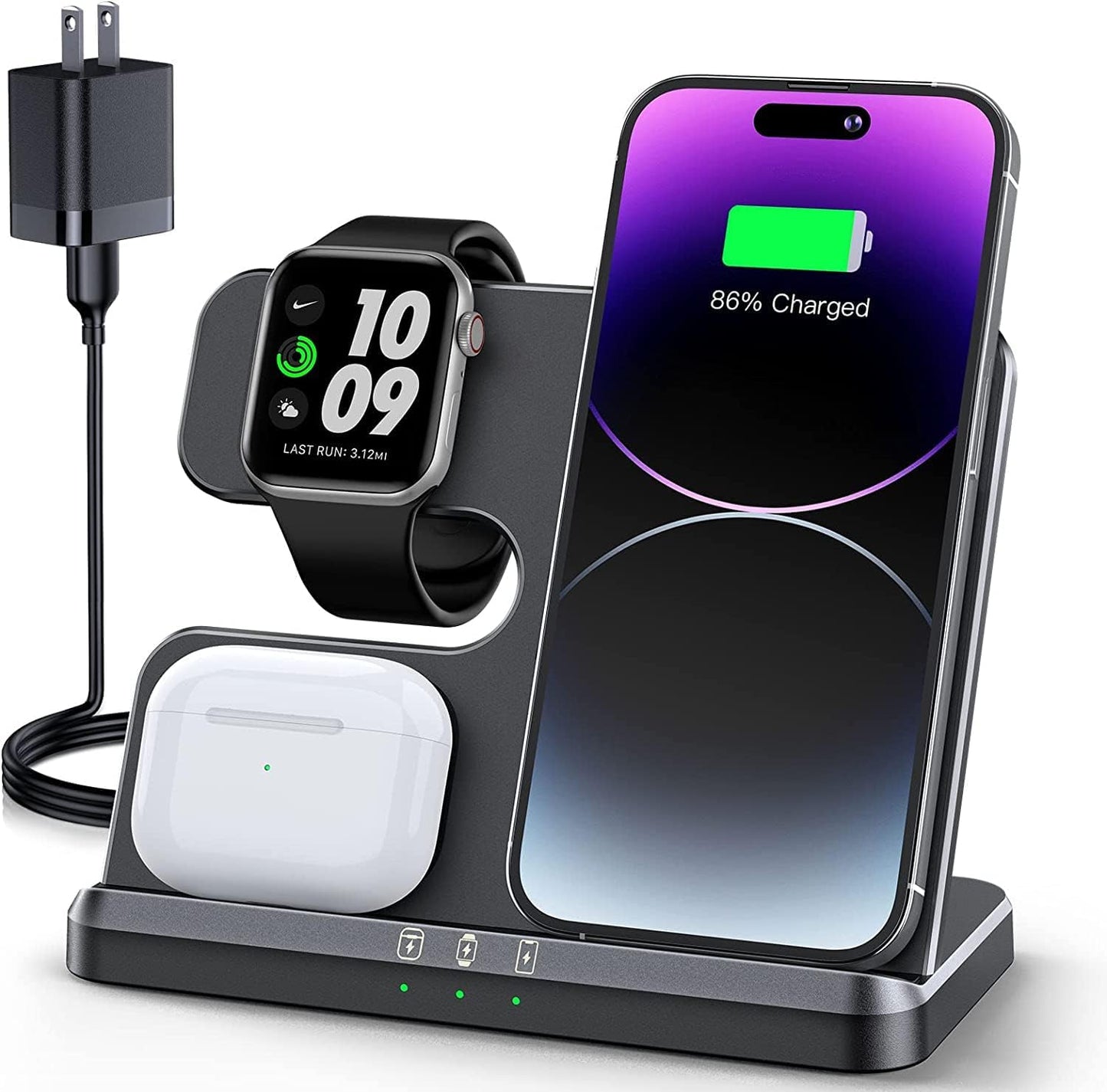 JARGOU 3 in 1 Charging Station for Apple Wireless Charger for iPhone 17 16e 16 15 14 13 12 11 X 8 & for iWatch Charger Wireless Charging Station for Multiple Devices for AirPods 2/3/4/Pro/Pro 2/Pro 3 - PuriLite