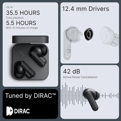 CMF Buds 2a Wireless Earbuds 2025 New Active Noise Cancelling 42dB Hybrid ANC Bluetooth Headphones, 12.4mm Dynamic Driver for Big Bass, 4 Mic Clear Calls, Sport Ear Buds for iPhone, Android, Dark Grey
