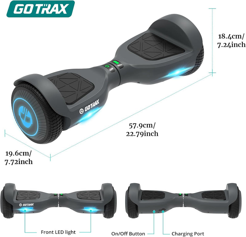 Gotrax Edge Hoverboard with 6.5" LED Wheels & Headlight, Max 5km Range & 10km/h Power by Dual 200W Motor, UL2272 Certified and 50.4Wh Battery Self Balancing Scooters for 44-176lbs Kids Adults(Gray)