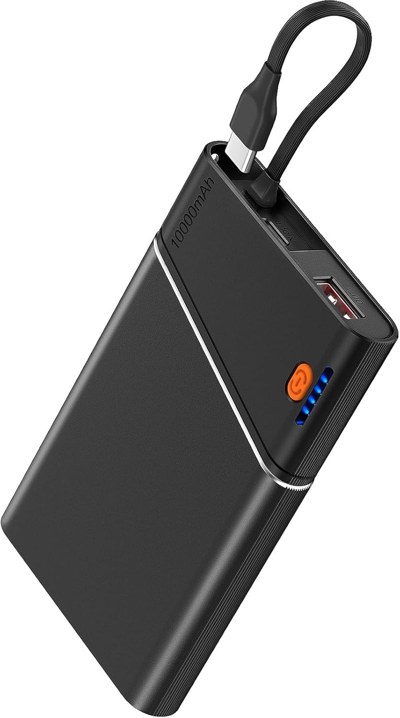 Portable Charger Power Bank, 10000mAh 22.5W PD Super Fast Charging Powerbank with Built-in USB C in&Out Cable, Slim External Phone Battery Pack for iPhone 16/15/14 iPad Samsung S24 Android etc