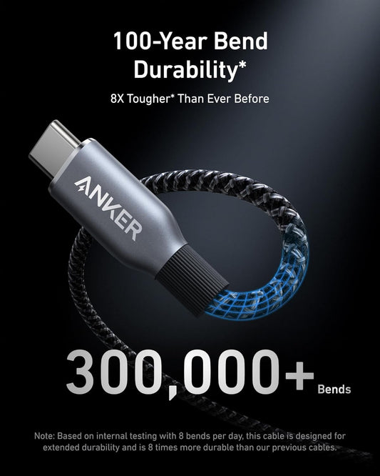 Anker Prime USB C to USB C Cable, 240W 6ft Fast Charging USB C Cable, Upcycled-Braided Nylon with 100-Year Bend Durability, USB 2.0 Cable for iPhone 16/16 Pro/16 Pro Max/16 Plus, MacBook, Galaxy S24 - PuriLite