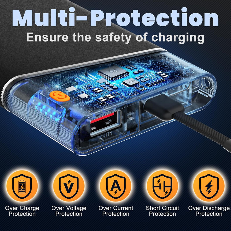 Portable Charger Power Bank, 10000mAh 22.5W PD Super Fast Charging Powerbank with Built-in USB C in&Out Cable, Slim External Phone Battery Pack for iPhone 16/15/14 iPad Samsung S24 Android etc