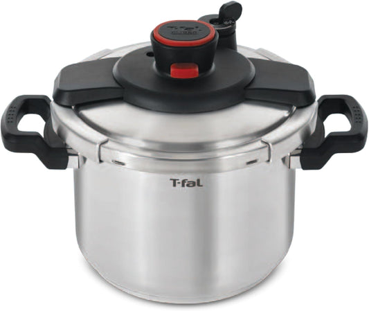 T-fal P45007 Clipso Stainless Steel Dishwasher Safe PTFE PFOA and Cadmium Free 12-PSI Pressure Cooker Cookware, 6.3-Quart, Silver