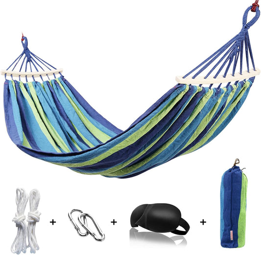 HappyGo 550lbs Camping Hammock Durable Canvas Fabric 9ft Hammock with Two Anti Roll Spreader Bar and Tree Straps for Backyard,Travel,Porch,Beach,Backpacking