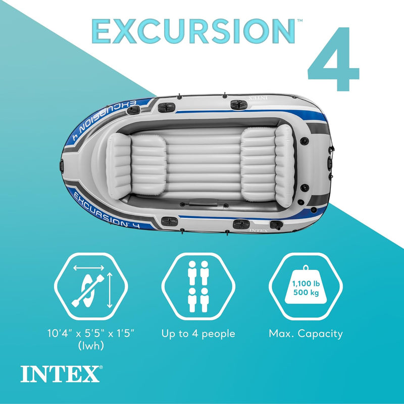 INTEX Excursion Inflatable Boat Series: Includes Deluxe 54in Boat Oars and High-Output Pump – SuperTough PVC – Adjustable Seats with Backrest – Fishing Rod Holders – Welded Oar Locks