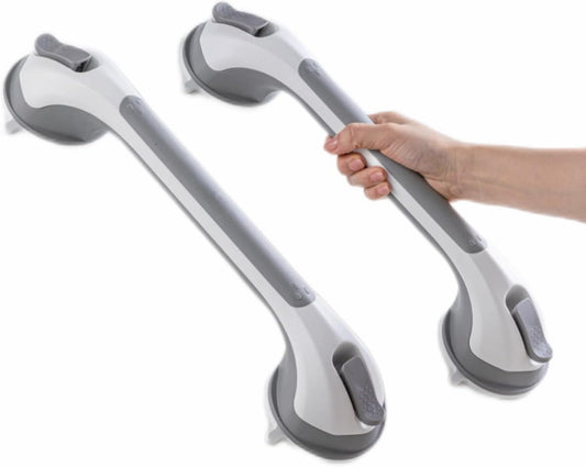 TAILI Shower Suction Cup Grab Bar Bathtubs Handrails for Seniors Elderly, No Drilling Waterproof, Grey, 2 Pack, 16 Inch