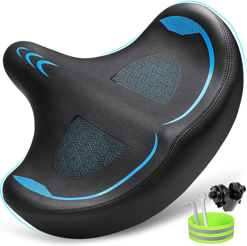 Oversized Bike Seat for Men Women Comfort, Extra Wide Soft Bicycle Seat Cushion with Comfortable Wing Padded, Large Bike Saddle for Peloton Bike, Stationary Bike, Exercise Bike, City Bike, Ebike