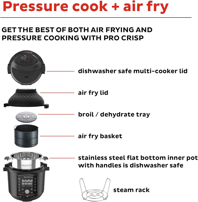 Instant Pot Pro Crisp 11-in-1 Air Fryer and Electric Pressure Cooker Combo with Multicooker Lids that Air Fries, Steams, Slow Cooks, Sautés, Dehydrates, & More, Free App With Over 800 Recipes, 8 Quart