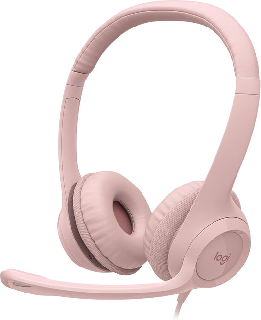 Logitech H390 Wired Headset for PC/Laptop, Stereo Headphones with Noise Cancelling Microphone, USB-A, in-Line Controls for Video Meetings, Music, Gaming and Beyond - Rose, 1 Pack