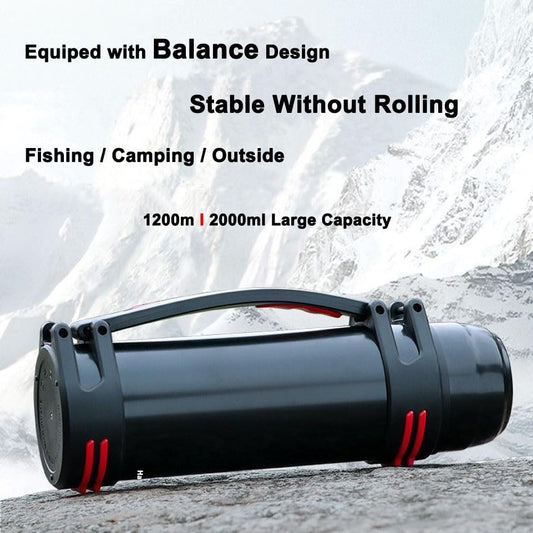 HappyGo 40oz Large Coffee Vacuum Bottle Stainless Steel Insulated Bottle with Shoulder Strap & Cups Wide Mouth Travel Mug for Hot or Cold Beverages (Black)