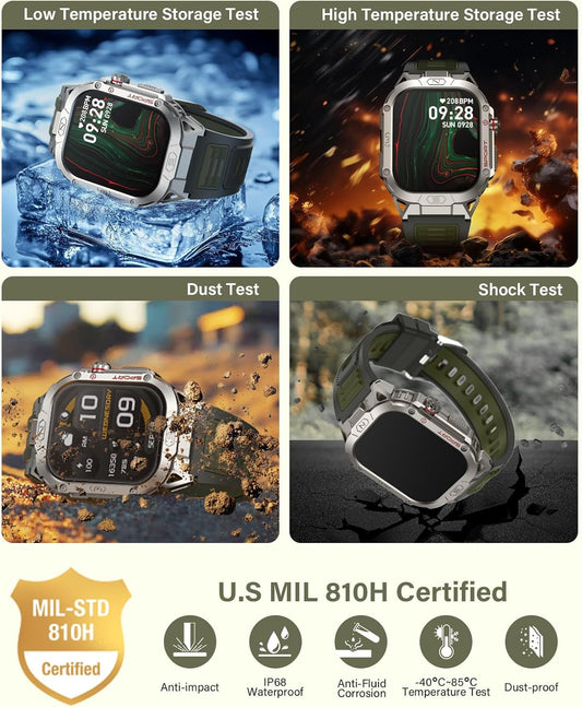 SOUYIE Smart Watch for Men with LED Flashlight, 2.02" HD Display Rugged Outdoor Sport Smartwatch with Compass/Altimeter/Barometer, Waterproof Fitness Tracker, Heart Rate Sleep Monitor for iOS Android