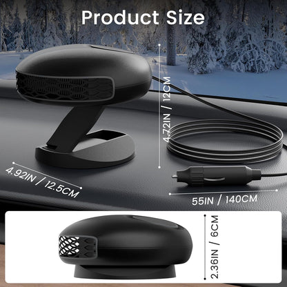12V Car Heater – 150W Fast Heating Defroster Fan – 360° Rotatable Plug-In Heater Fan – Portable Windshield Defogger for Cars, Trucks & SUVs