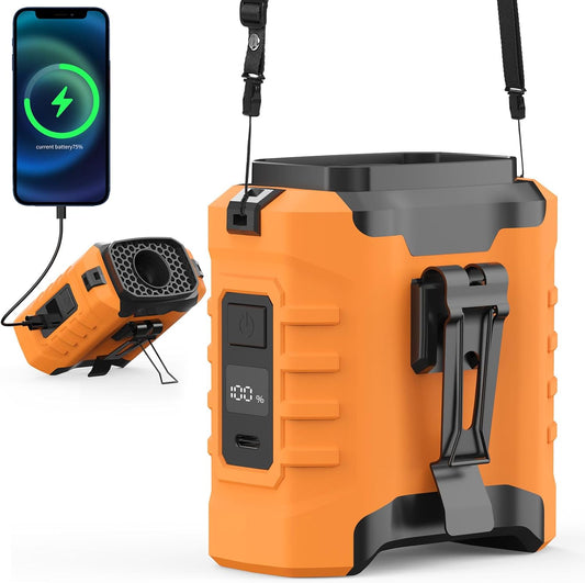 10000mAh Portable Waist Fan, Personal Fan with 5 Speeds, Clip on Wearable Belt Fan Rechargeable Battery Operated, Neck Fan Hanging, 40H Shirt Fan Cooling for Outdoor Travel Camping (Orange)