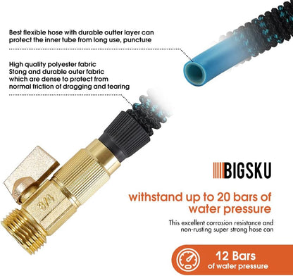 50FT Expandable lightweight Garden Hose - Flexible multifunction Outdoor Water Hose for Watering, Gardening, Cleaning, Washing - Plastic Nozzle, 8 Spray Modes - Double Latex Core with Rubber Seal, Strongest leakproof 3/4 durable Brass Connectors