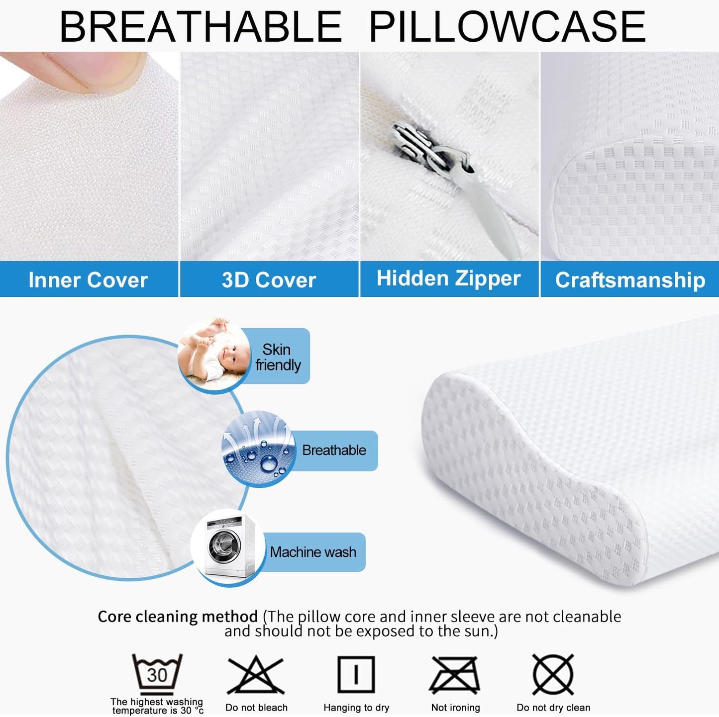 Findigit Standard Memory Foam Pillow Bed Pillows for Sleeping Soft and Supportive Bed Pillow for Side, Stomach or Back Sleepers (White,23.6''x13.7'')