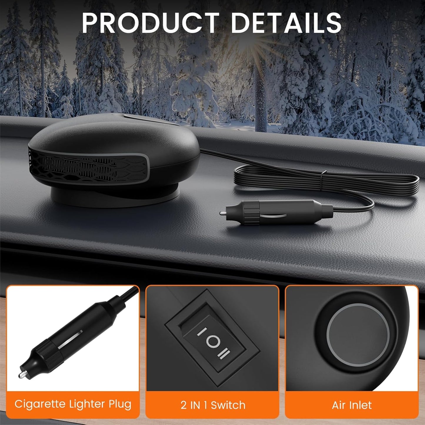 12V Car Heater – 150W Fast Heating Defroster Fan – 360° Rotatable Plug-In Heater Fan – Portable Windshield Defogger for Cars, Trucks & SUVs