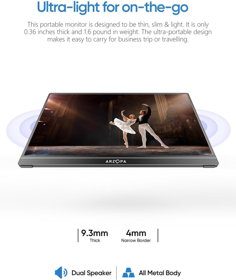 Portable Monitor 15.6'' FHD 1080P Kickstand Portable Laptop Monitor IPS Computer External Screen USB C HDMI Display for PC MAC Phone Xbox PS5 - A1