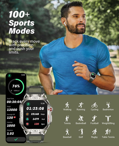 SOUYIE Smart Watch for Men with LED Flashlight, 2.02" HD Display Rugged Outdoor Sport Smartwatch with Compass/Altimeter/Barometer, Waterproof Fitness Tracker, Heart Rate Sleep Monitor for iOS Android