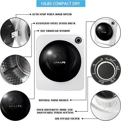 LINKLIFE Electric Portable Laundry Dryer - 11Lbs 2.6 cu.f Compact Stainless Steel Cylinder Clothes Dryer for Apartment dorms RVs