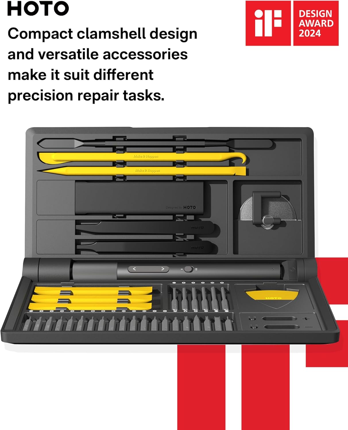 HOTO Electric Precision Screwdriver Kit, 46-in-1 Rechargeable Screwdriver Kit, Cordless Mini Power Screwdriver Kit with S2-Steel Bits, 2-Gears Torque, LED Light, Ideal for Phone/Glasses/Watch/Laptop