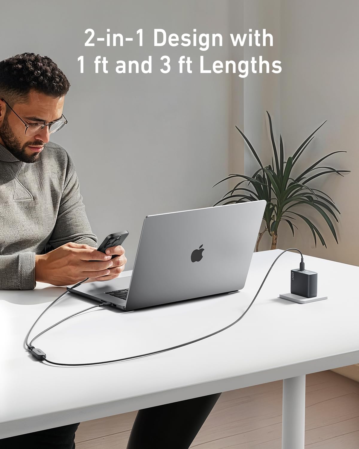Anker USB C Cable,4 ft 2-in-1 USB C to USB C Cable 140W Max,Fast Charging for iPhone 16/16 Pro/16 Pro Max/16 Plus/15 Series,Galaxy S24,MacBook Air/Pro,Lenovo,iPad,and More (USB 2.0,Braided,Black)