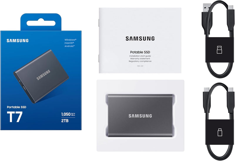 SAMSUNG T7 2TB, Portable SSD, Blue, up to 1050MB/s, USB 3.2 Gen2, Gaming, Students & Professionals, External Solid State Drive (MU-PC2T0H/AM), Blue [Canada Version]