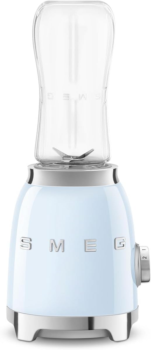 Smeg 50's Retro Style Personal Blender, 2 To-Go Bottles, 2 Speeds, 20 Oz, Compact Size, Pastel Blue, PBF01PBUS - PuriLite
