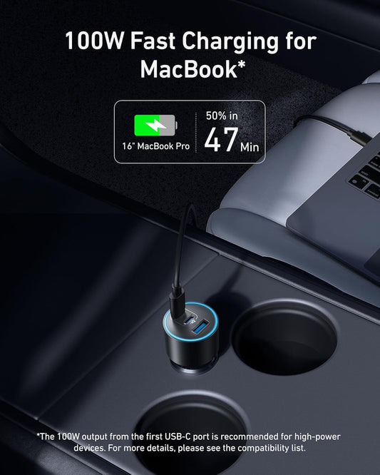 Anker iPhone 16 USB-C Car Charger, 167.5W Max 3-Port Ultra-Compact Type-C Fast iPhone Car Charger, for MacBook Pro/Air, iPhone 15/14 / 13 Series, Samsung S24 / S23, iPad Pro, AirPods, and More - PuriLite