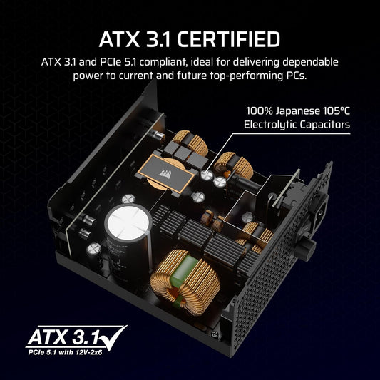 CORSAIR RM850x Fully Modular Low-Noise ATX Power Supply – ATX 3.1 Compliant – PCIe 5.1 Support – Cybenetics Gold Efficiency – Native 12V-2x6 Connector – Black - PuriLite