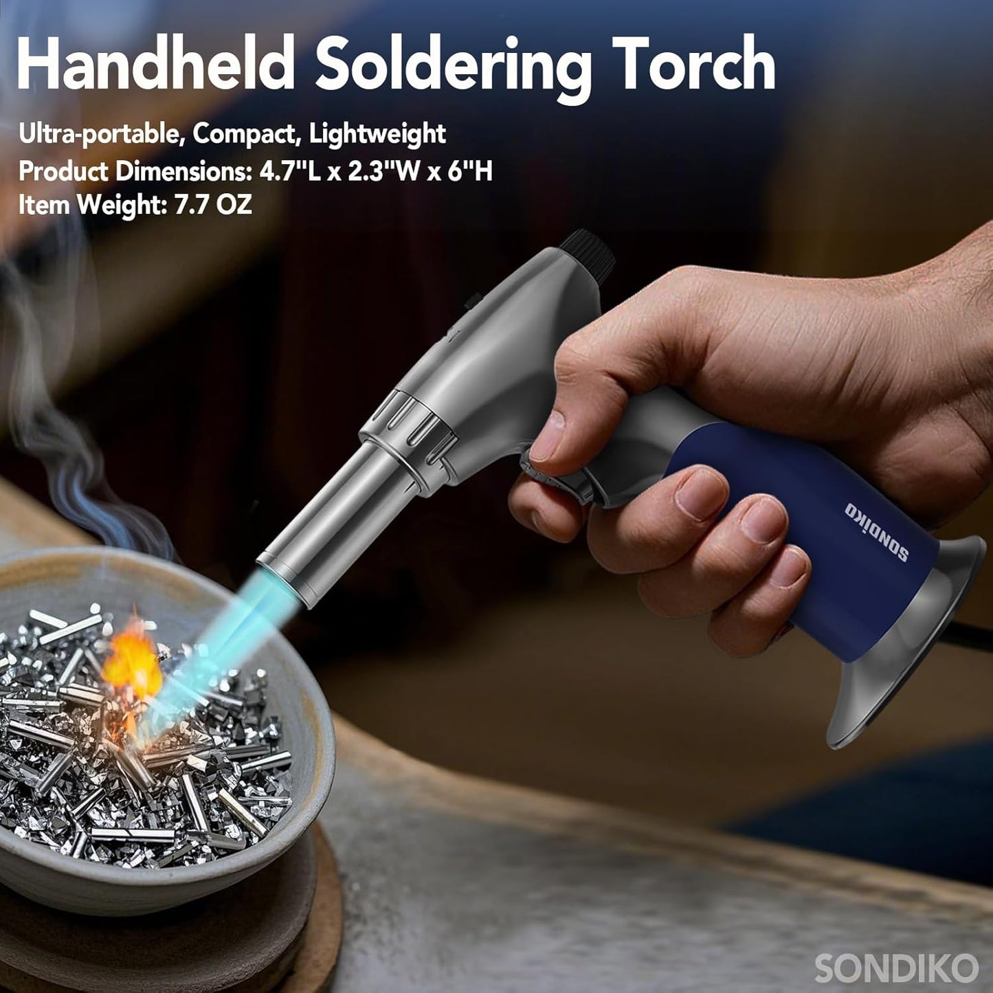 Sondiko Butane Dual Adjustable Flame Size Butane Torch Lighter, Mini Blow Torch, Refillable Kitchen Torch with Continuous Flame Lock for Creme Brulee, Cooking