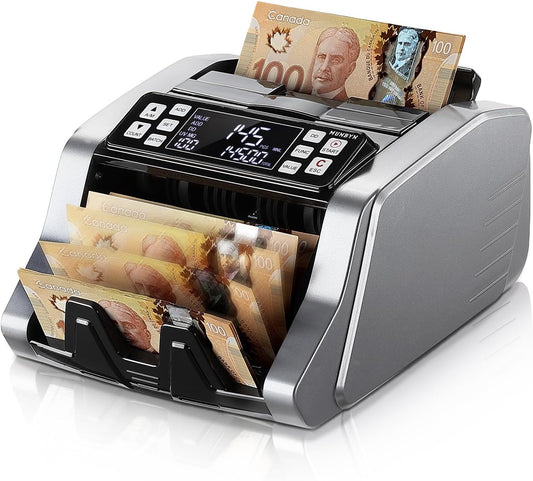MUNBYN IMC20 Money Counter Machine Canadian with Value Count, UV/MG/IR/MT Counterfeit Detection for USD/CAD Bills, Add/Batch/Value Modes Cash Counter, LED External Display Bill Counter, 2Y Protection