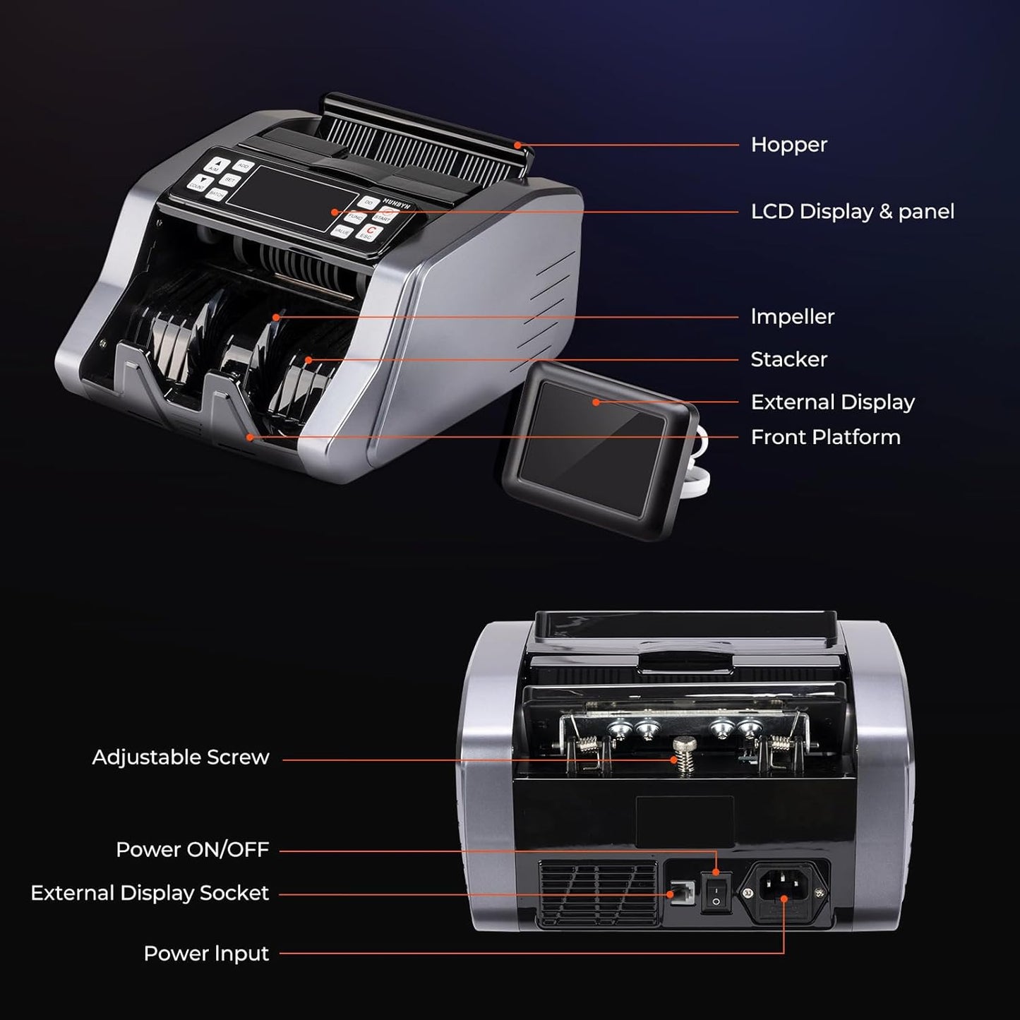 MUNBYN IMC20 Money Counter Machine Canadian with Value Count, UV/MG/IR/MT Counterfeit Detection for USD/CAD Bills, Add/Batch/Value Modes Cash Counter, LED External Display Bill Counter, 2Y Protection