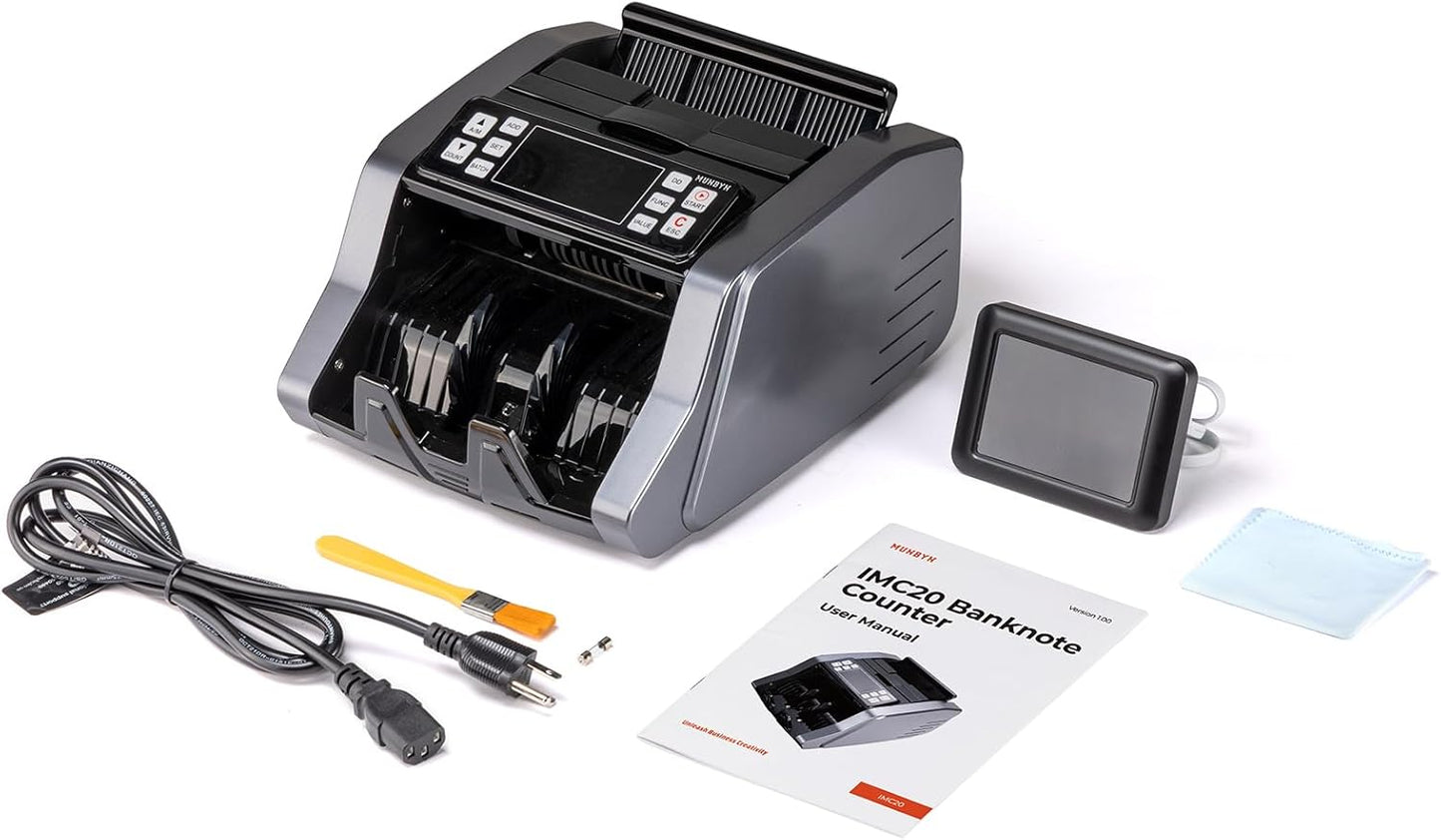 MUNBYN IMC20 Money Counter Machine Canadian with Value Count, UV/MG/IR/MT Counterfeit Detection for USD/CAD Bills, Add/Batch/Value Modes Cash Counter, LED External Display Bill Counter, 2Y Protection