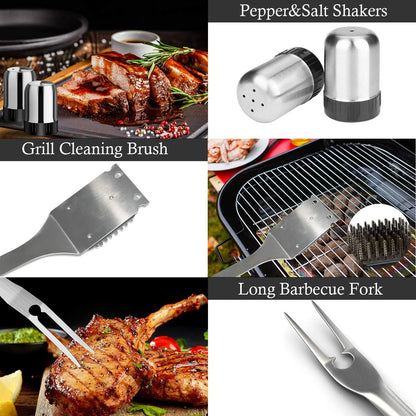 ROMANTICIST 26pcs Grilling Accessories Kit for Men Women, Stainless Steel Heavy Duty BBQ Tools with Glove and Corkscrew, Grill Utensils Set in Portable Canvas Bag for Outdoor,Camping,Backyard,Black