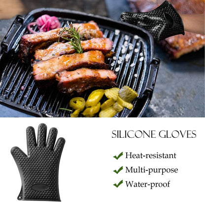 ROMANTICIST 26pcs Grilling Accessories Kit for Men Women, Stainless Steel Heavy Duty BBQ Tools with Glove and Corkscrew, Grill Utensils Set in Portable Canvas Bag for Outdoor,Camping,Backyard,Black
